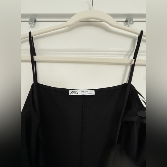 BNWT ZARA Black Shiny Jersey Effect Straight Leg Spaghetti Strap Jumpsuit Small - Picture 5 of 9